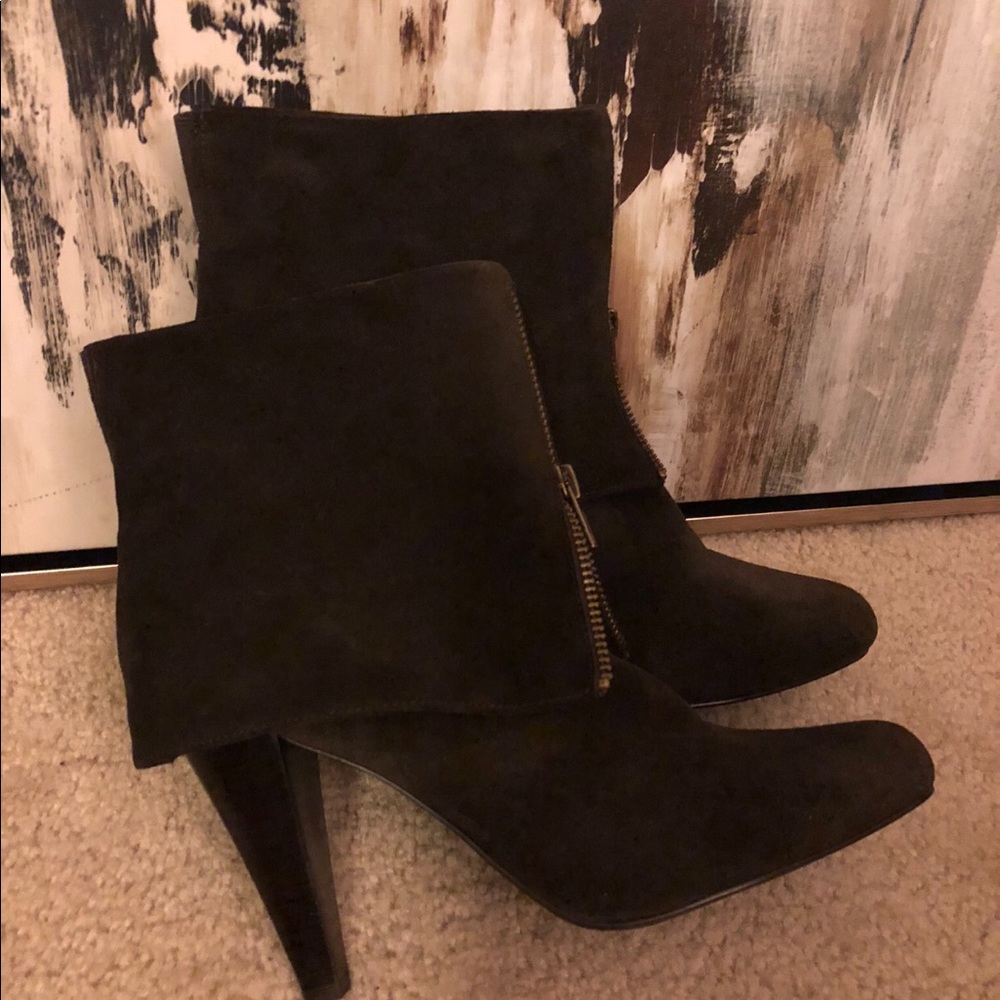Brown Suede Bootie with Fashion Zipper